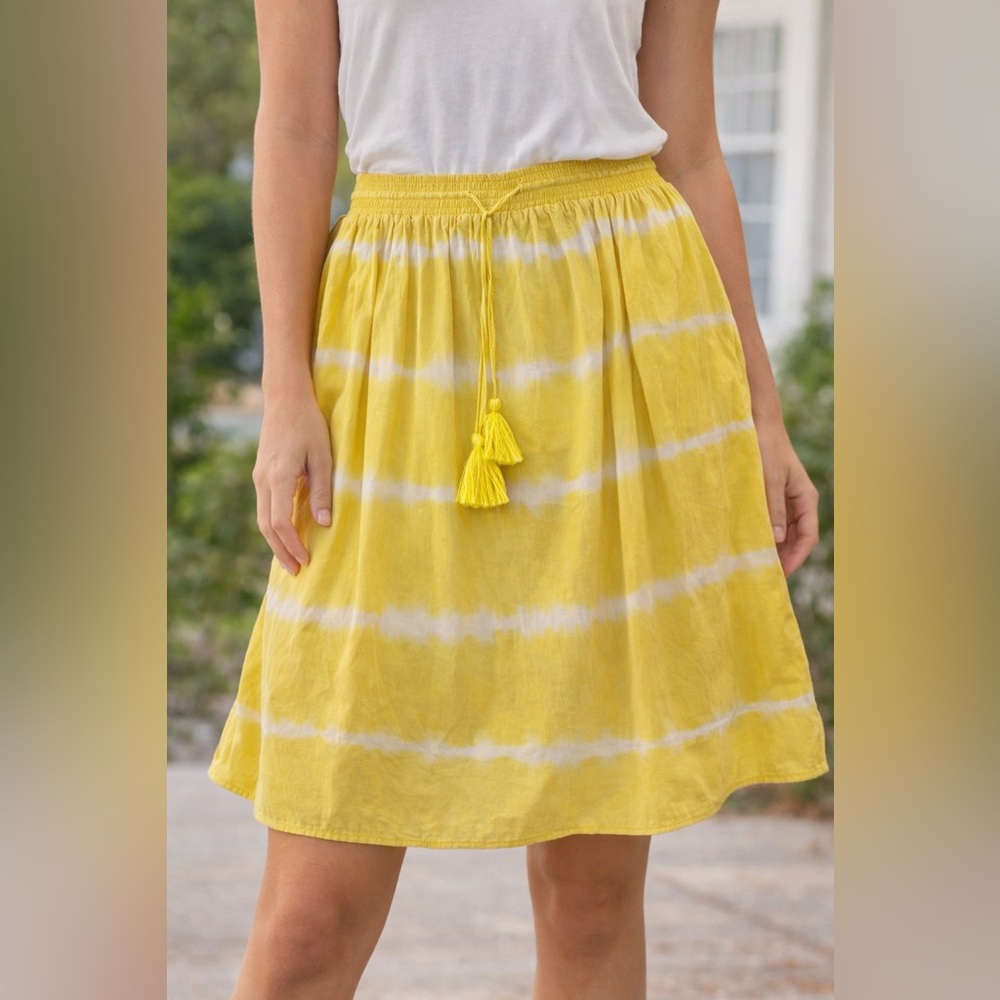 J. Crew Yellow and White A-Line Tie-Waist Skirt